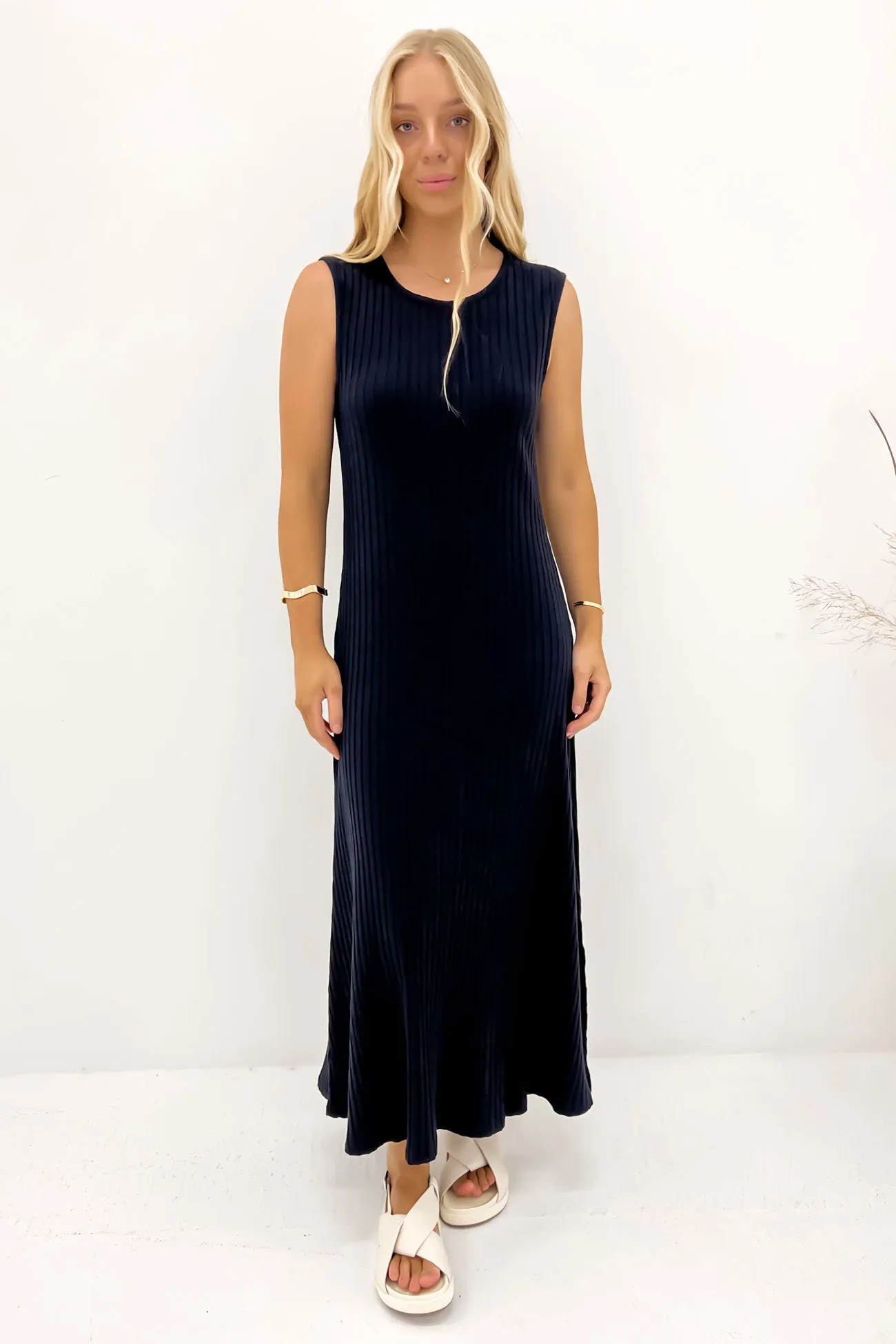 Pippa Rib Dress Navy Casual event dress