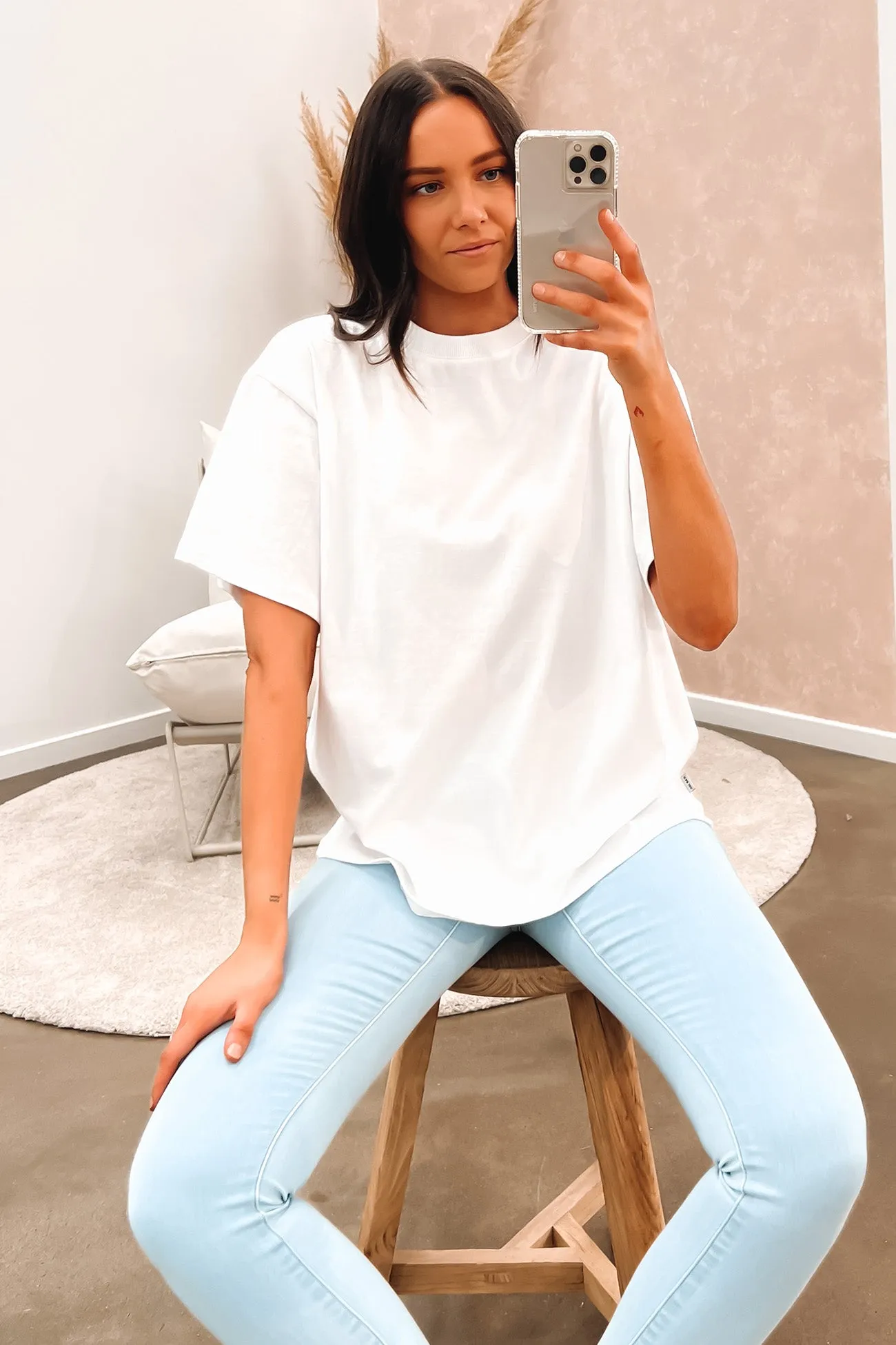 Ribbed Collar Trim Koa Oversized Tee White