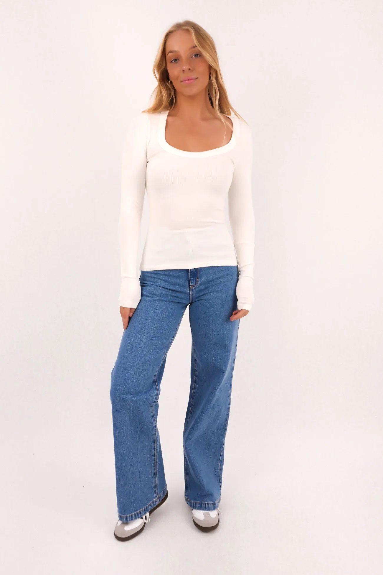Workplace Use Business Meeting Krissy Long Sleeve Top White