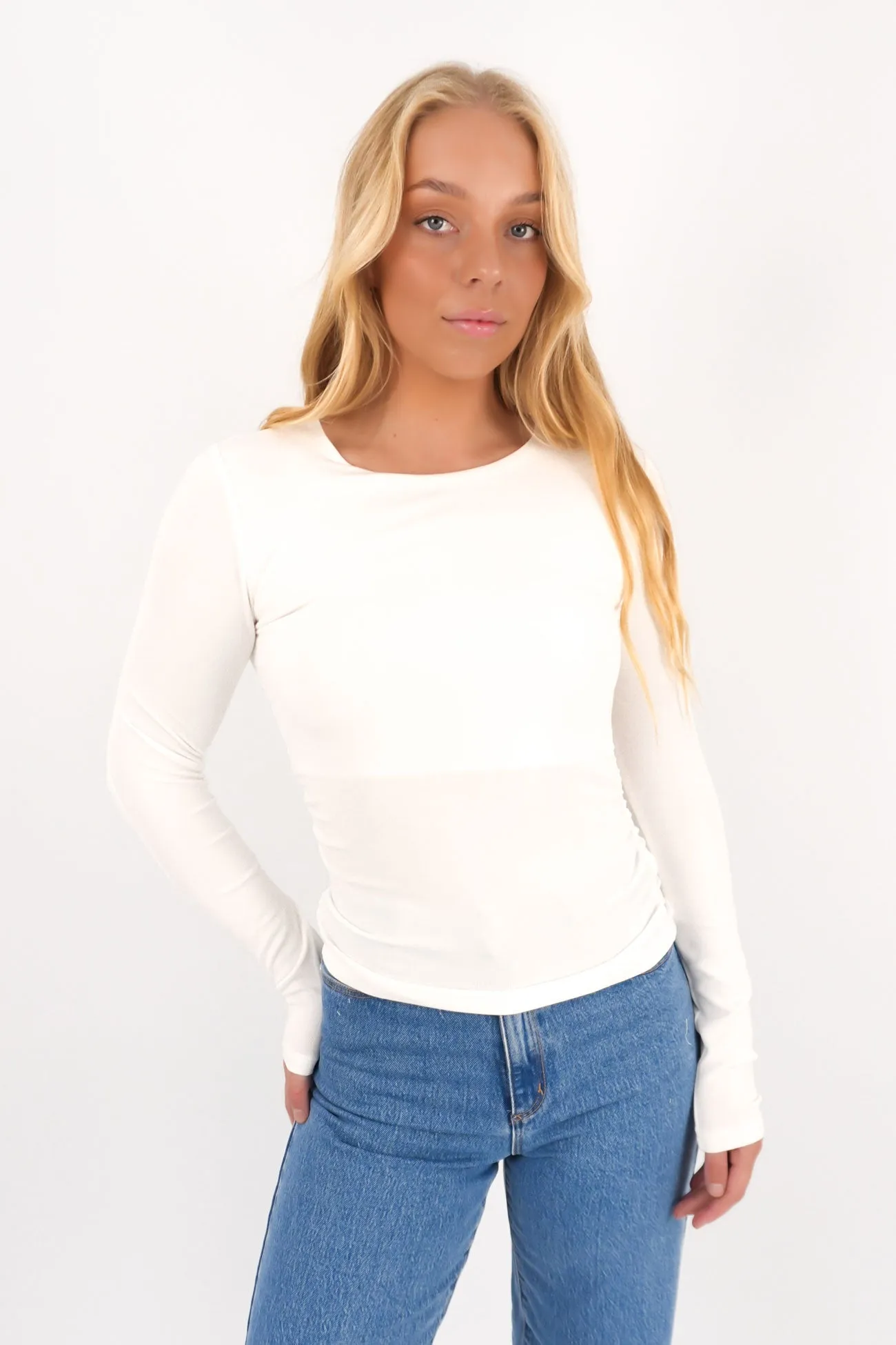 Kylie Long Sleeve Top Vintage White crew neck