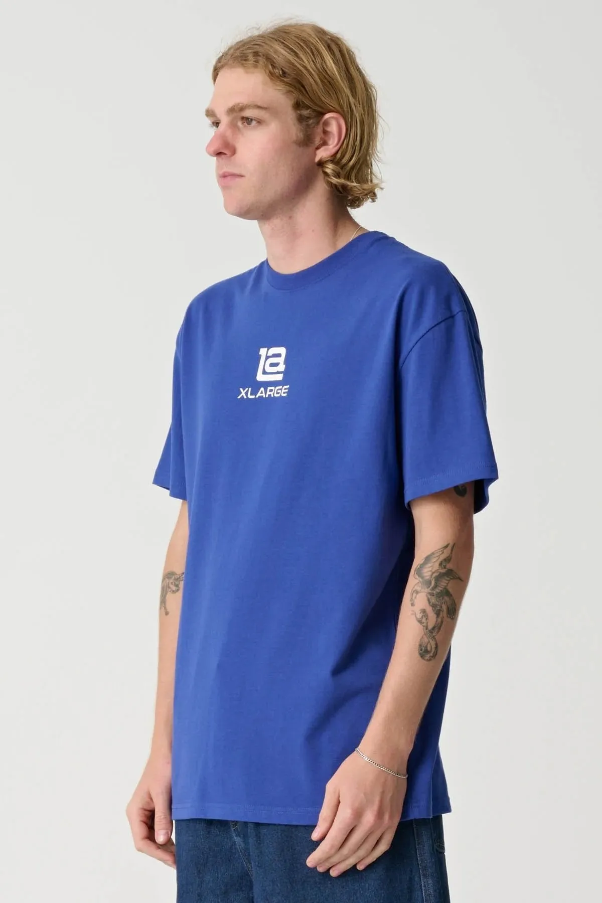 LA XL Short Sleeve Tee Blue Flexible Fit Soft and Stylish