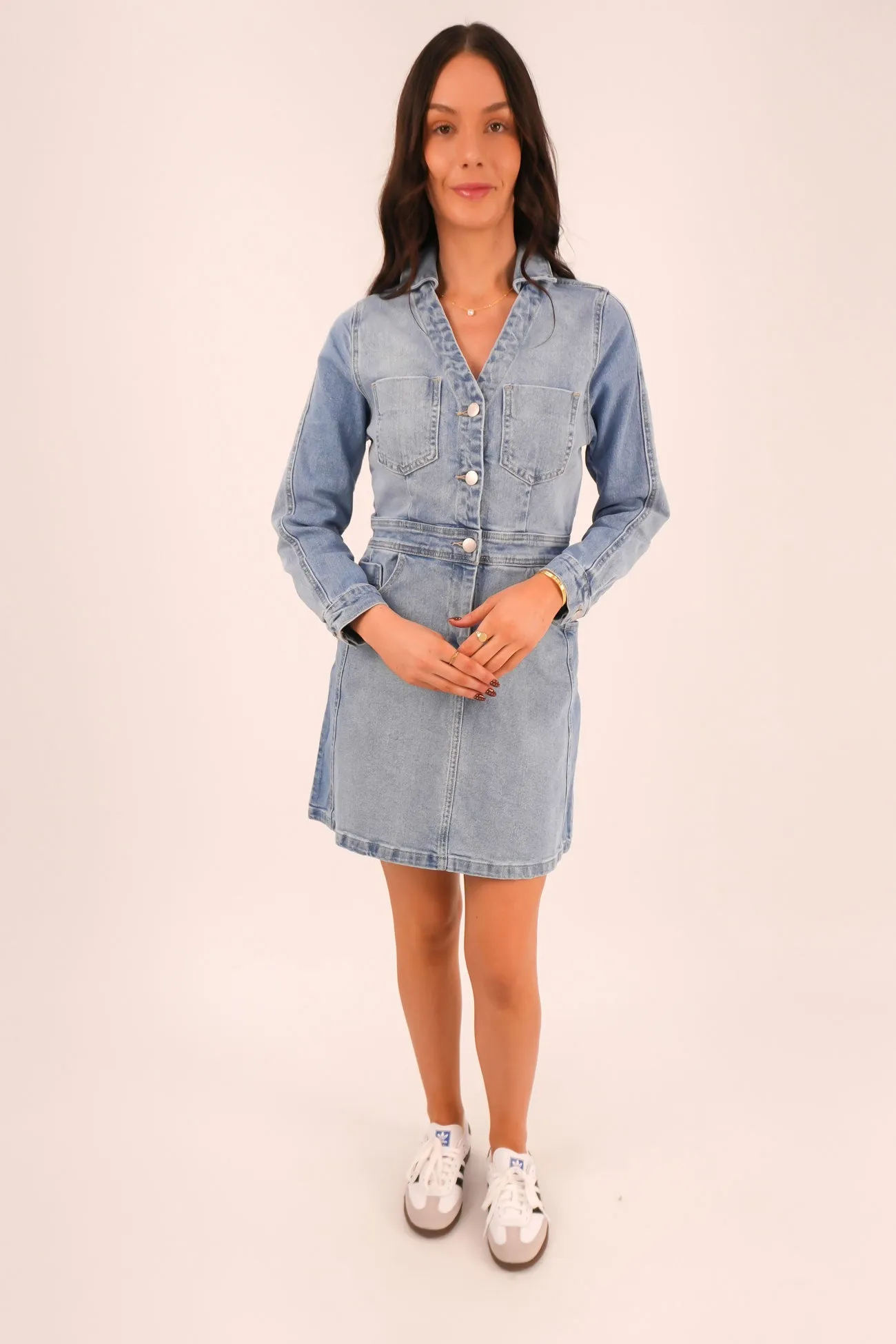 Neutral Finish Rylie Dress Mixed Denim