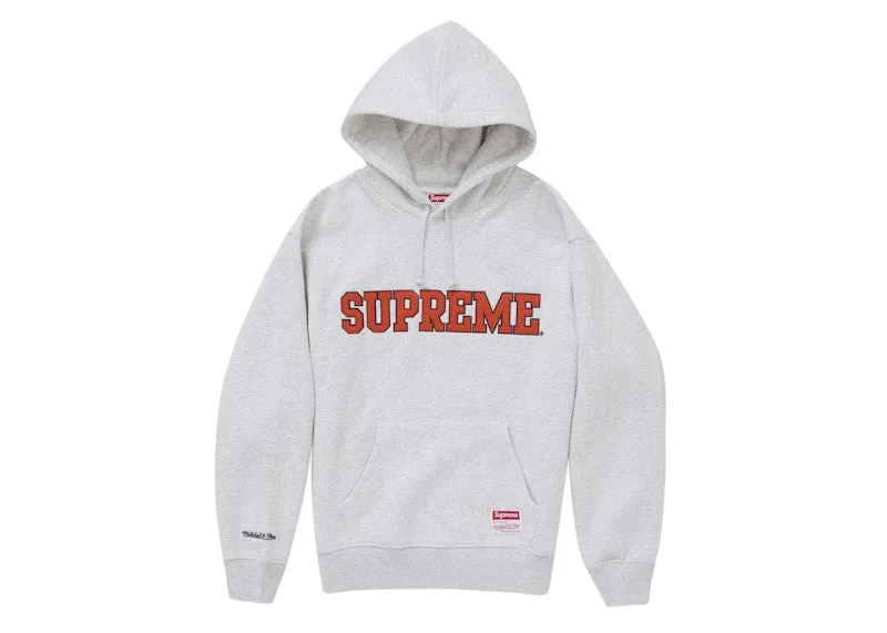 Supreme Mitchell & Ness Ncaa Hooded Sweatshirt Ash Grey Silky Chic Design