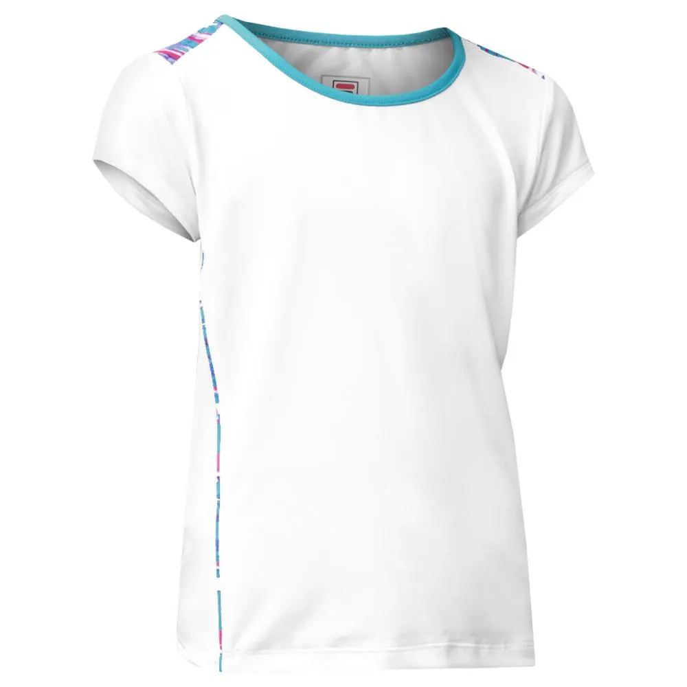 Fila Girl's Blue Wave Cap Sleeve Top - White Cotton Roll Up