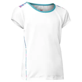Fila Girl's Blue Wave Cap Sleeve Top - White Cotton Roll Up