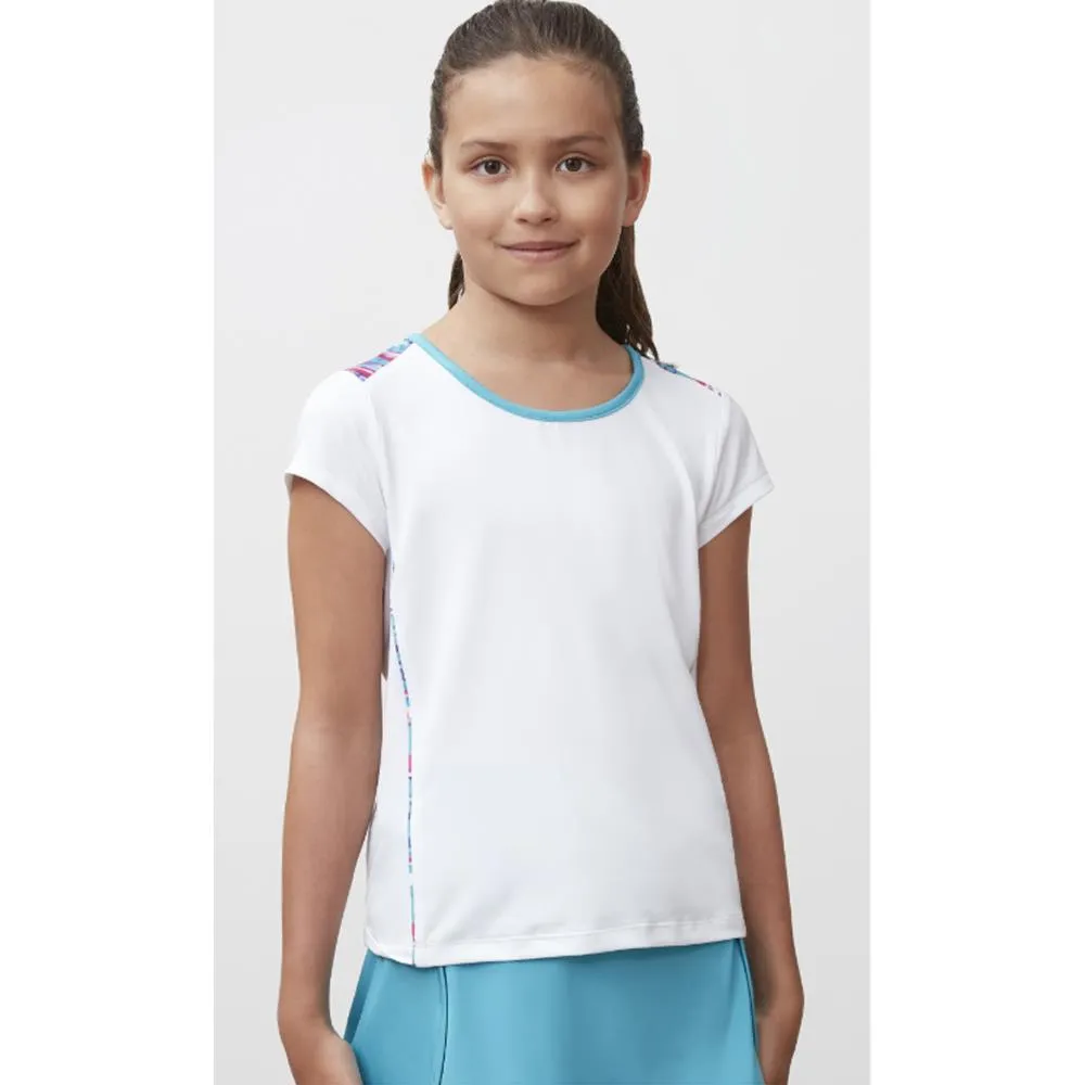 three-quarter sleeve Fila Girl's Blue Wave Cap Sleeve Top - White