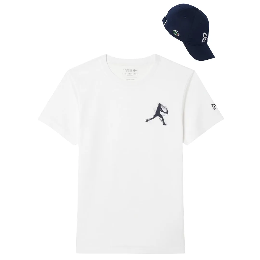 Pull-On Lacoste Men's Djokovic Cap and Tee Set - White/Navy Blue Anti Odor