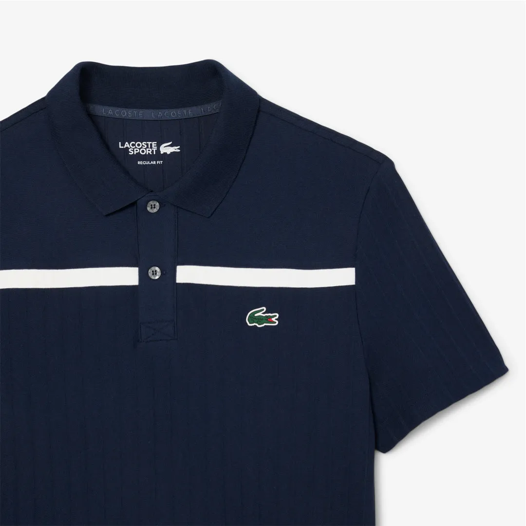 Fluid movement Lacoste Men's Heritage Tennis Polo - Navy Blue/White Fringe Detail