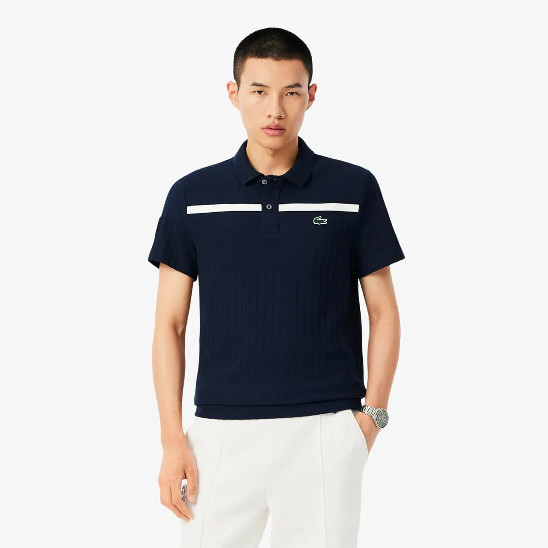 Lacoste Men's Heritage Tennis Polo - Navy Blue/White Fringe Detail twill Pockets Design