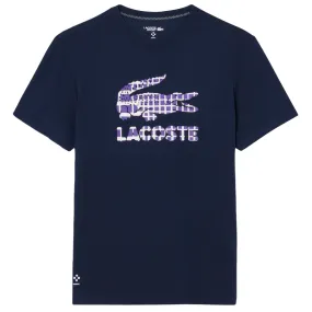 Striped Modern Touch Lacoste Men's Medvedev X Tennis Tee - Navy Blue Stylish Design
