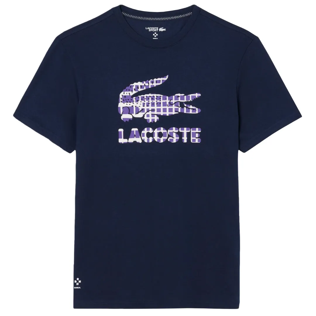 Striped Modern Touch Lacoste Men's Medvedev X Tennis Tee - Navy Blue Stylish Design