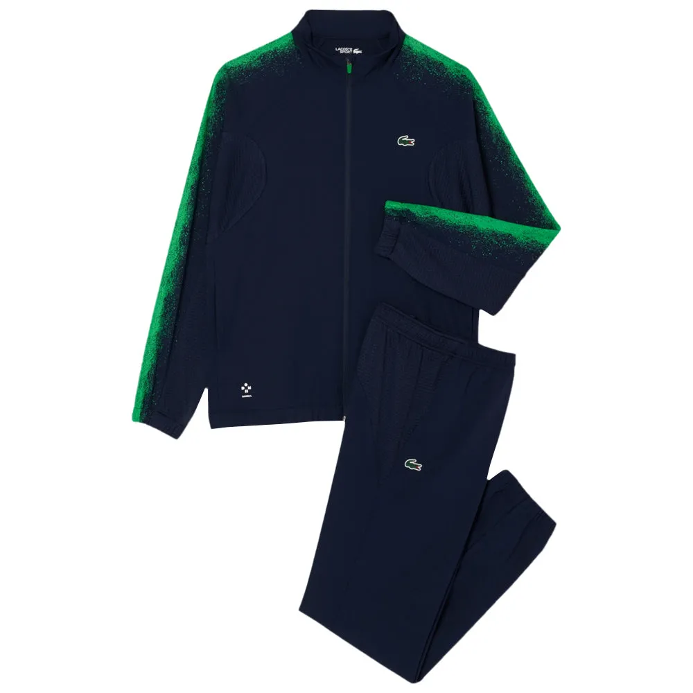 Lacoste Men's Novak Djokovic Tennis X Sweatsuit - Navy Blue/Green Anti-static Straight fit