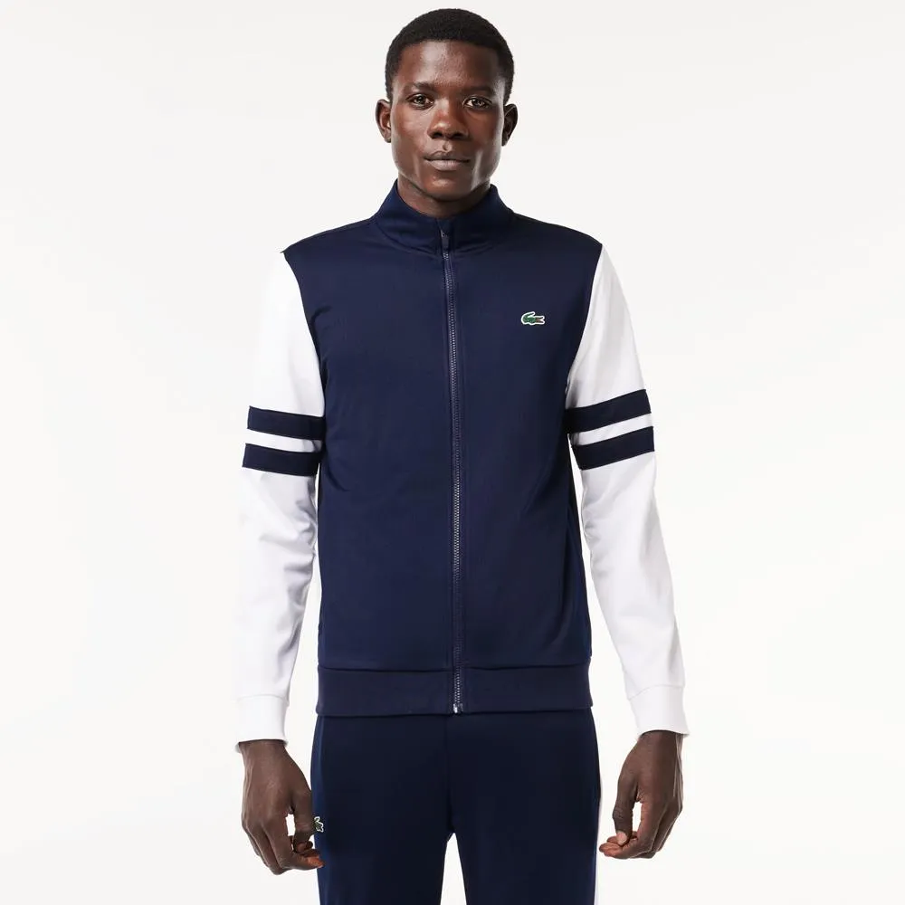 Studded accents Lacoste Men's Striped Tennis Jacket - Navy Blue/White Non-Stretch