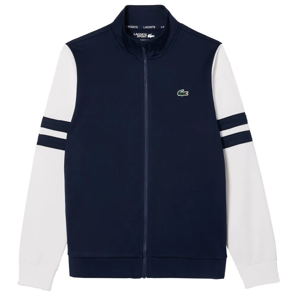 Lacoste Men's Striped Tennis Jacket - Navy Blue/White Non-Stretch Durable Construction Precision Sewing