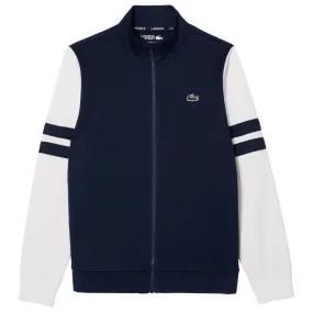 Lacoste Men's Striped Tennis Jacket - Navy Blue/White Non-Stretch Durable Construction Precision Sewing