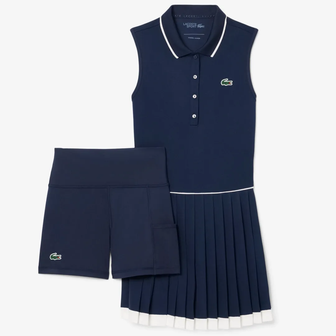 Shape - Retention Lacoste Women's Heritage Ultry Dry Tennis Dress - Navy Blue/White studded