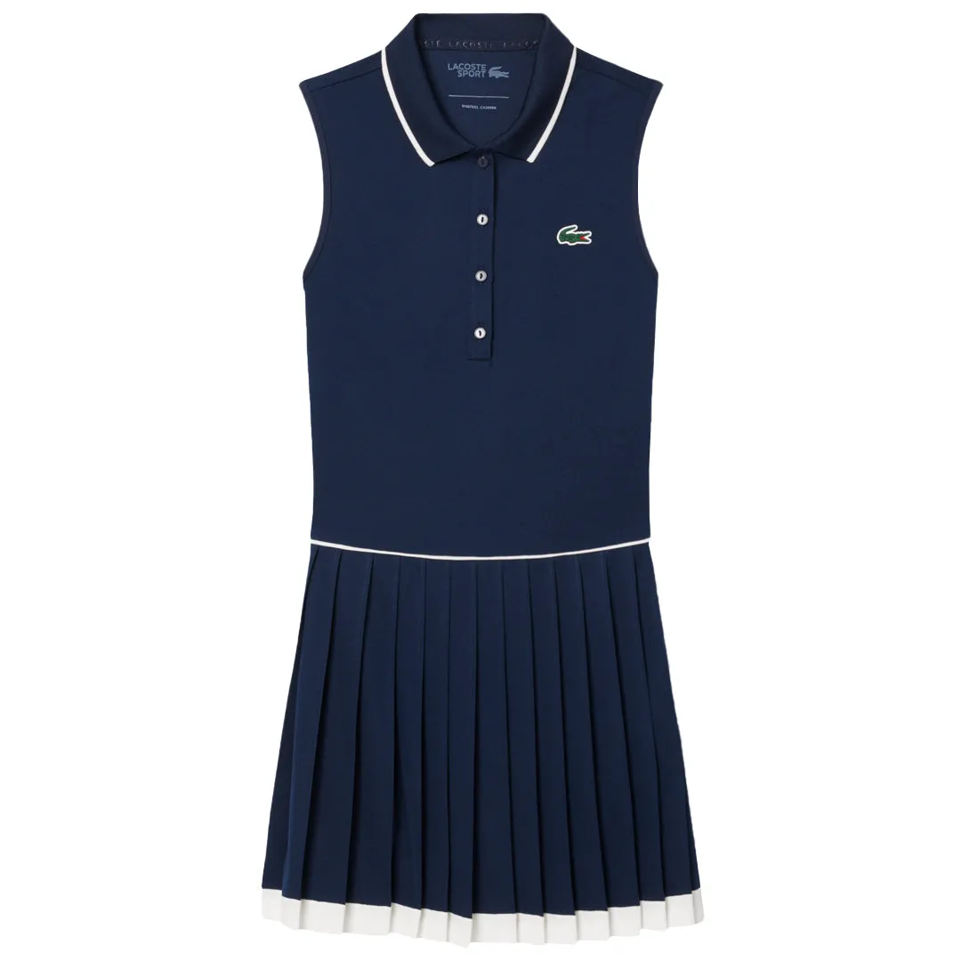 Lacoste Women's Heritage Ultry Dry Tennis Dress - Navy Blue/White studded Lustrous