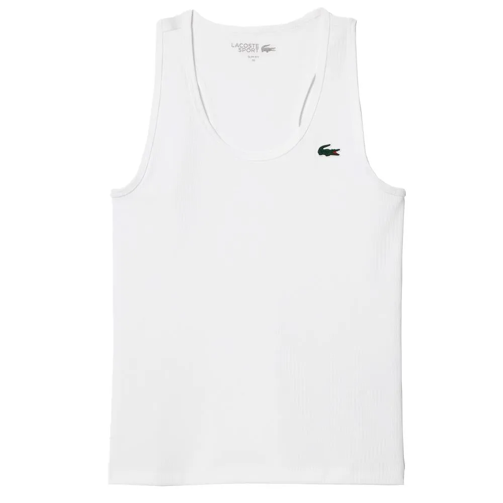 Durable Fabric Lining Material Lacoste Women's Sport Ribbed Tank - White Tumble Dryable