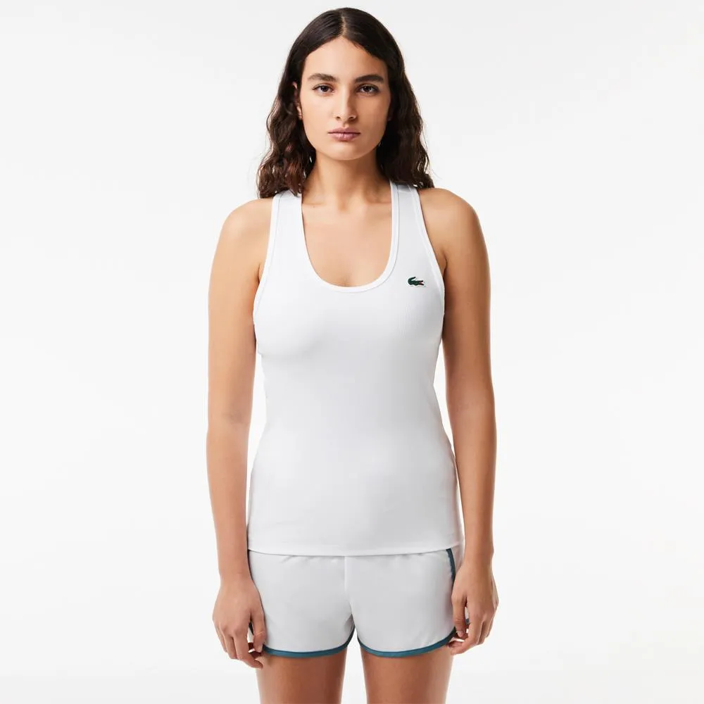 Lacoste Women's Sport Ribbed Tank - White Tumble Dryable Reinforced Seams Fashionable Look