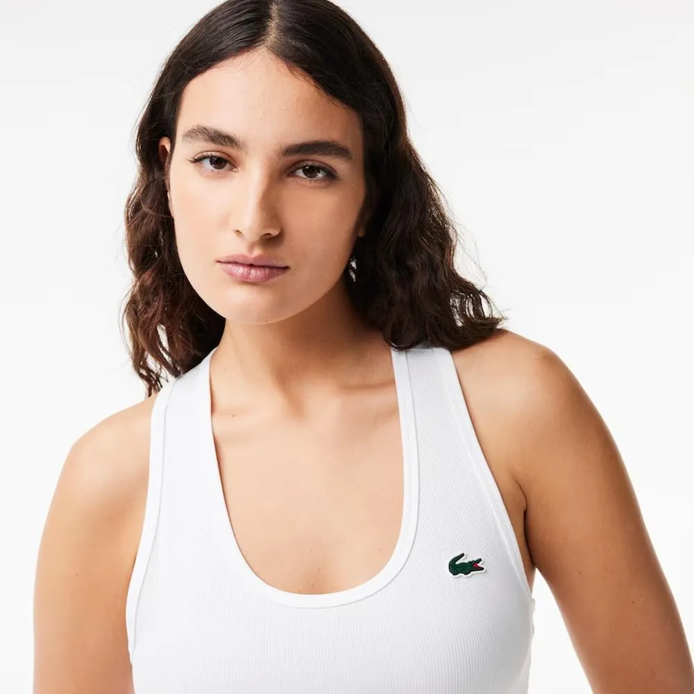 High End Collar design Lacoste Women's Sport Ribbed Tank - White Tumble Dryable