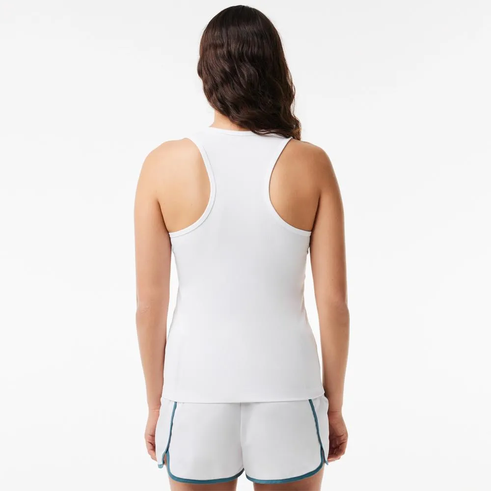 Athletic Fit Blended Lacoste Women's Sport Ribbed Tank - White Tumble Dryable