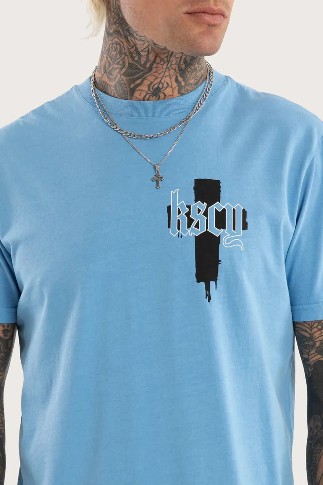 Moisture wicking AdvancedMoistureManagement Church Dual Curved Tee Pigment Blissful Blue