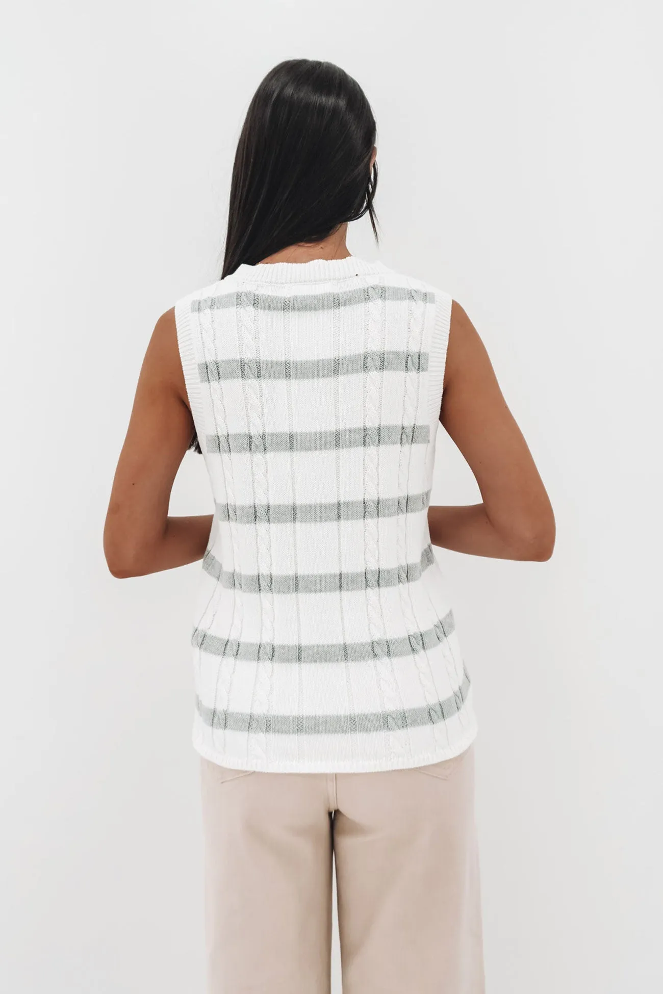 Adjustable Closure Checkered Ellidy Knit Vest Grey Stripe