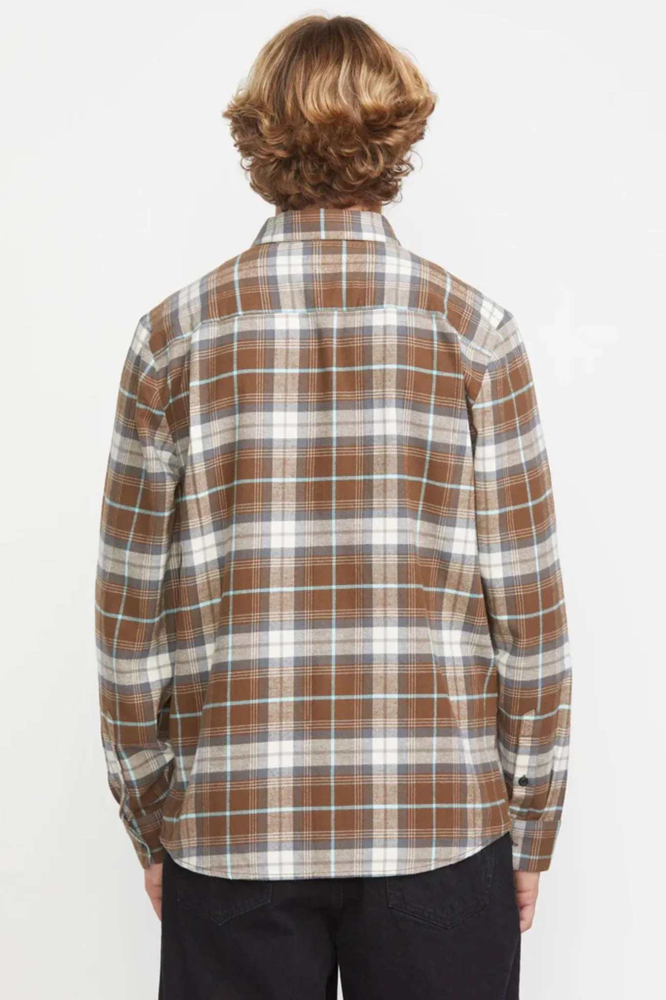 Caden Plaid Long Sleeve Shirt Dark Earth Checkered Print Athleisure Trend