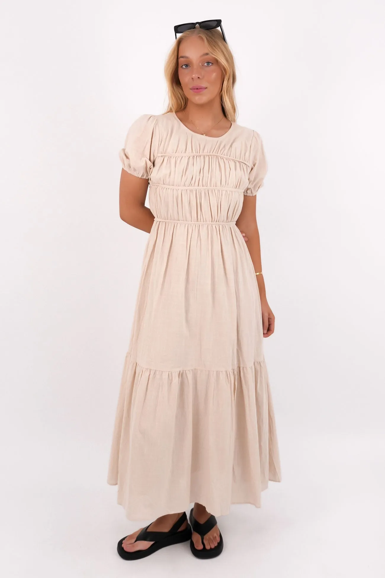 Stylish Layering Euro Touch Elodie Maxi Dress Beige