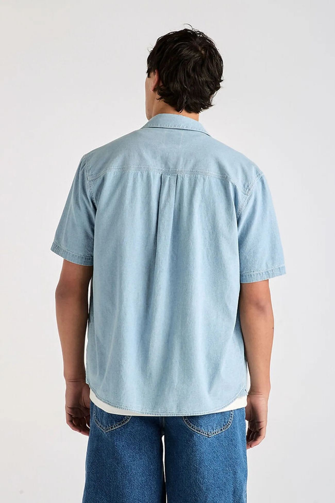 Lee Workers Short Sleeve Shirt Washed Chambray Social Meetup Odor control