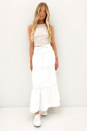 Maxi length Leela Denim Midi Skirt White