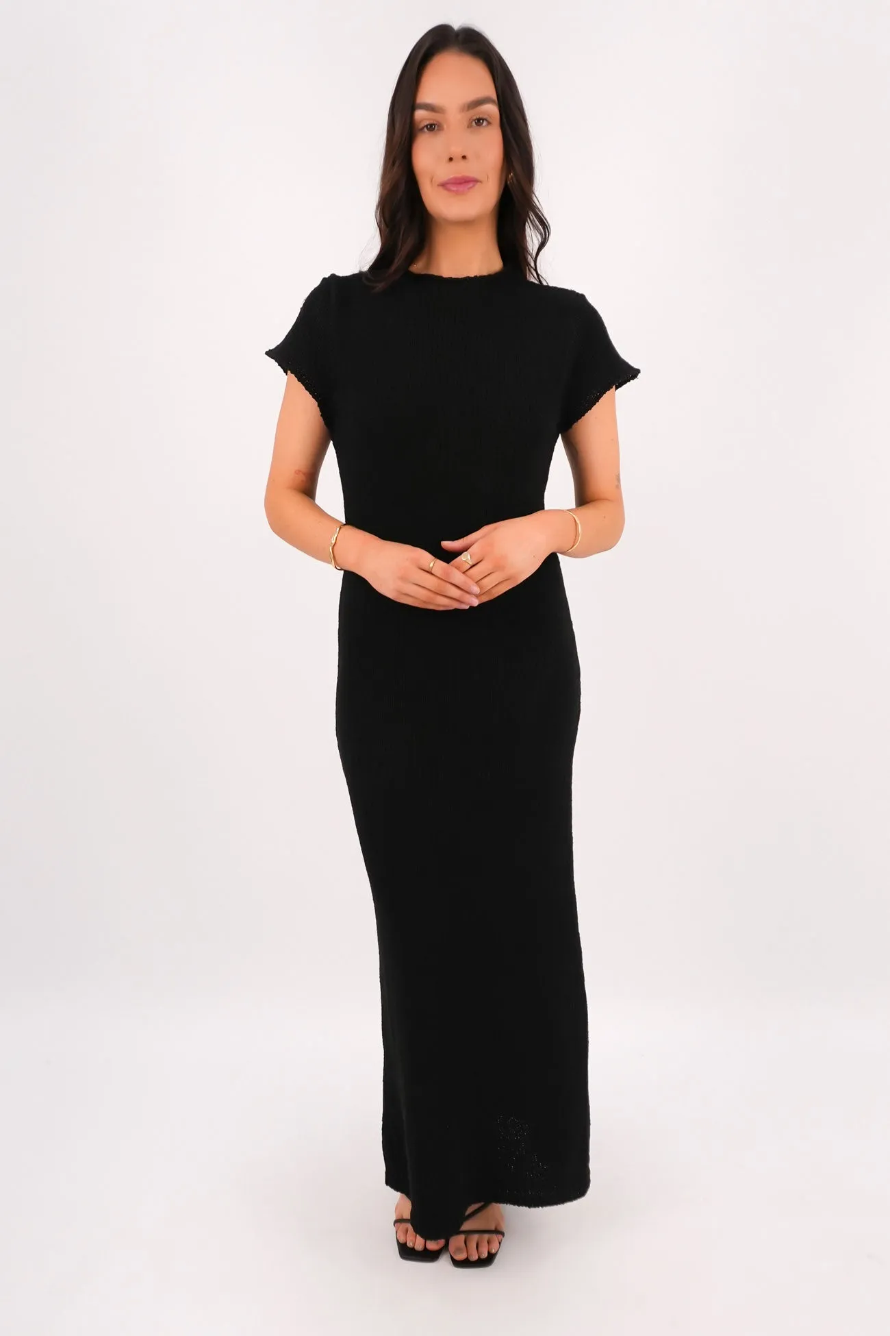 Leela Knit Maxi Dress Black Elegant Finish Artistic Detail