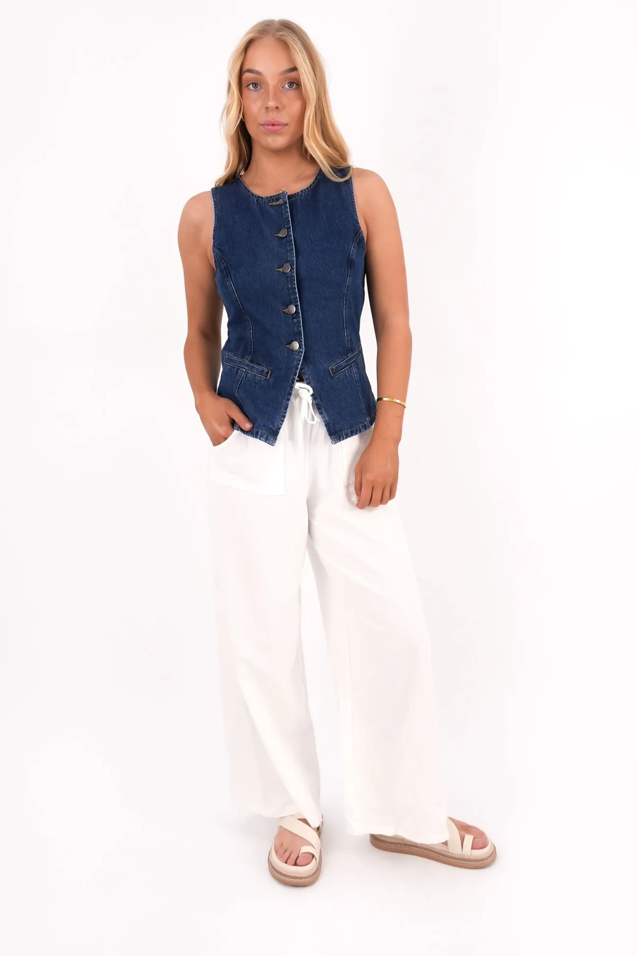 Lena Denim Vest Heritage Blue Anti Static Material Enhanced Ventilation