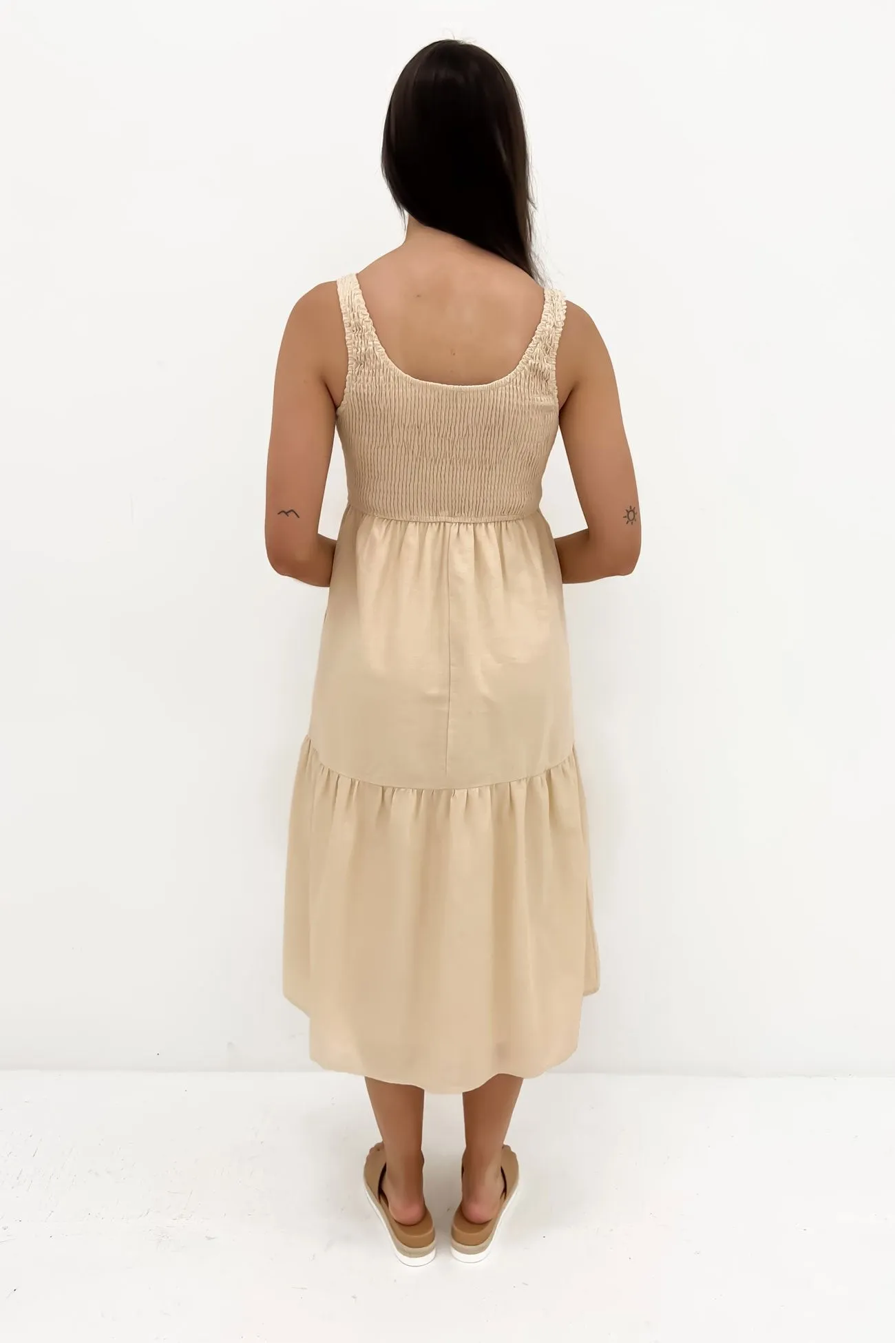 Lenni Midi Dress Beige Light Coral Timeless Edge