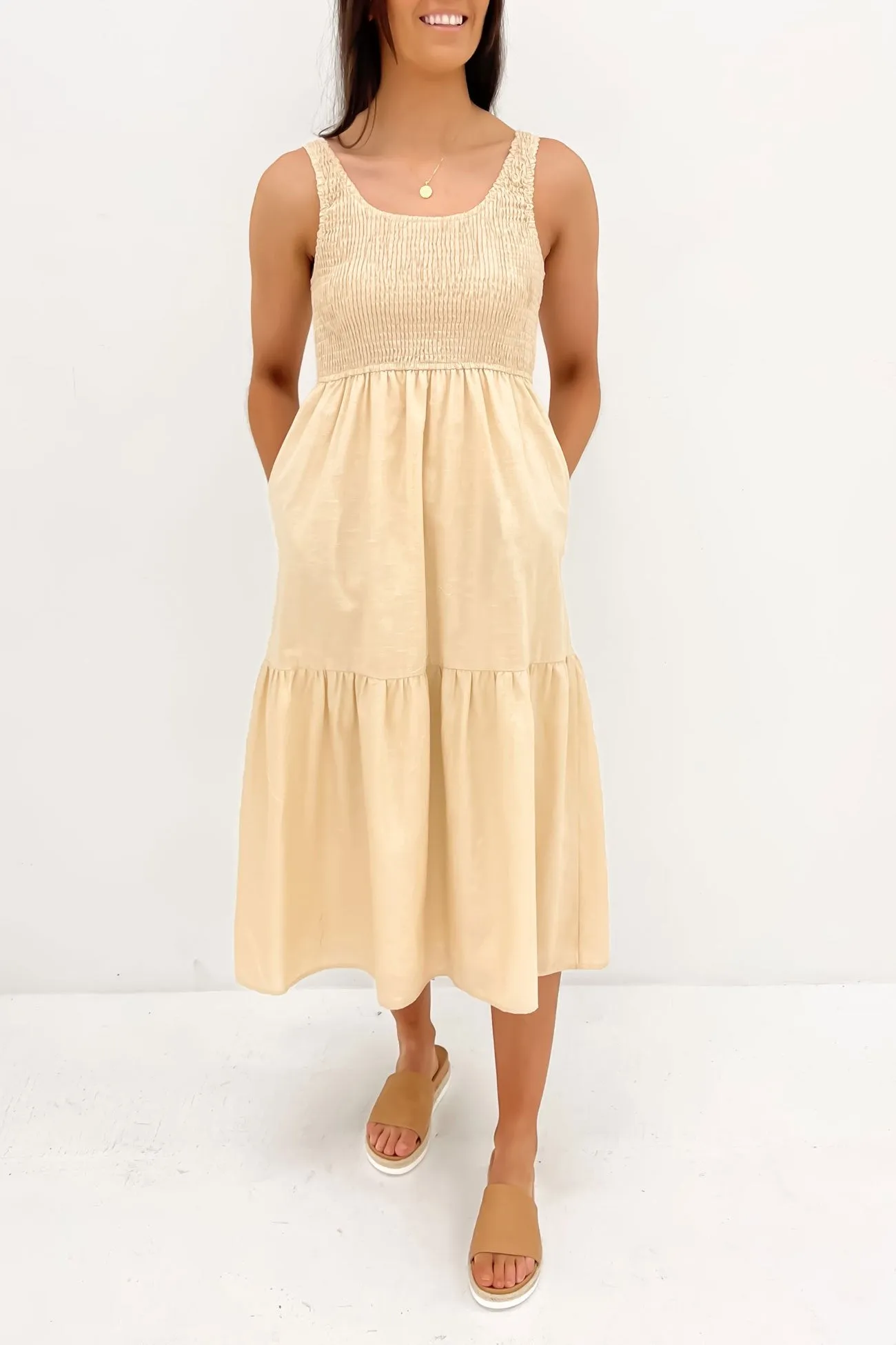Lenni Midi Dress Beige Plus Fit Front-Zip