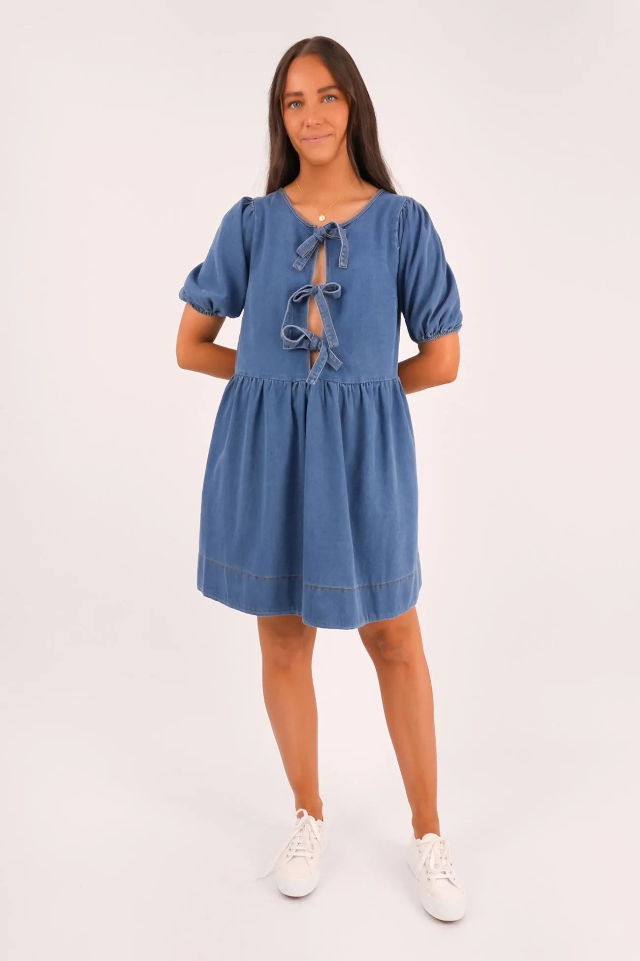 Leto Denim Mini Dress Blue Day Outfit Versatile Design