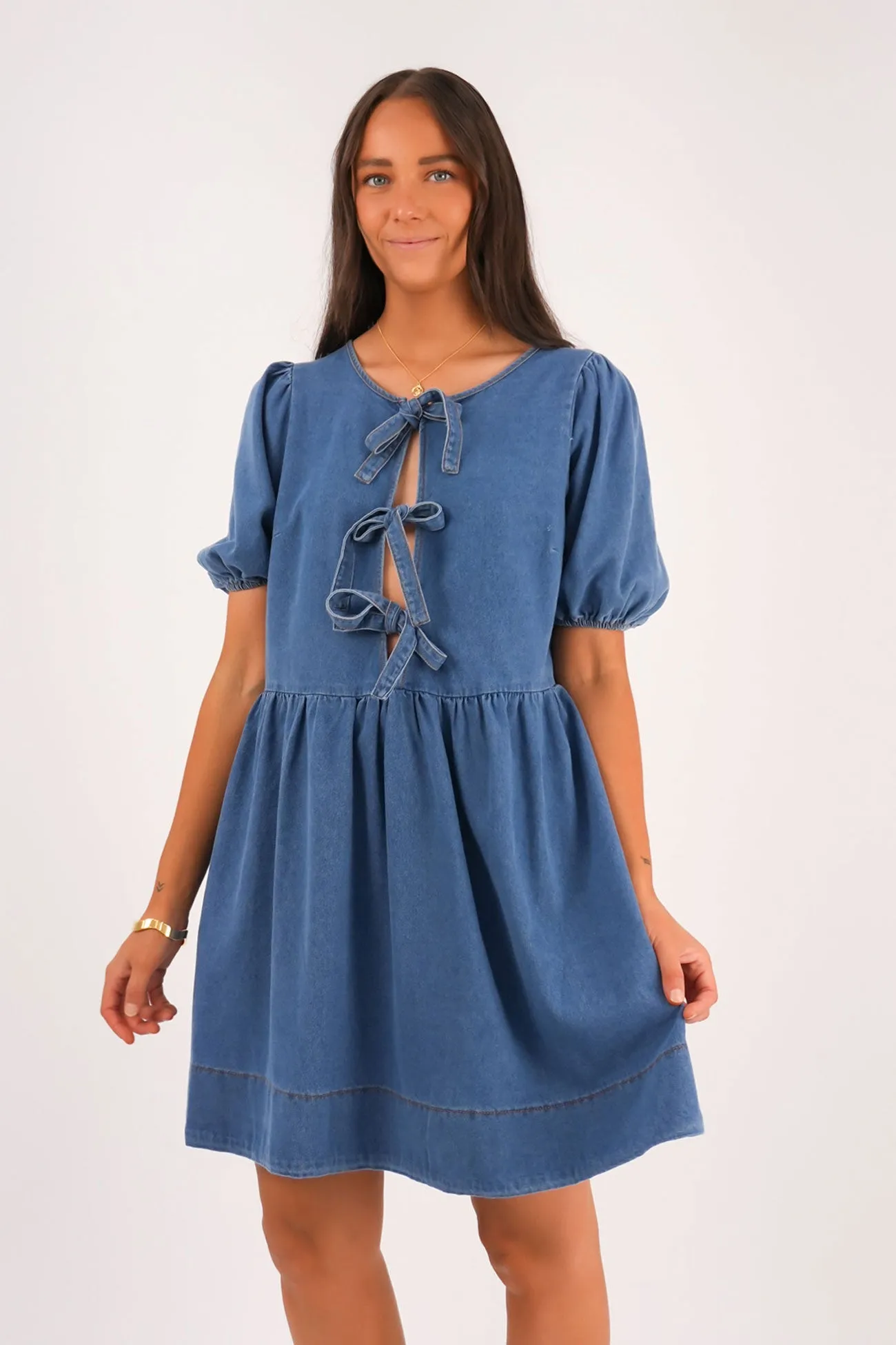 Leto Denim Mini Dress Blue Clean Stitch Pure Fit