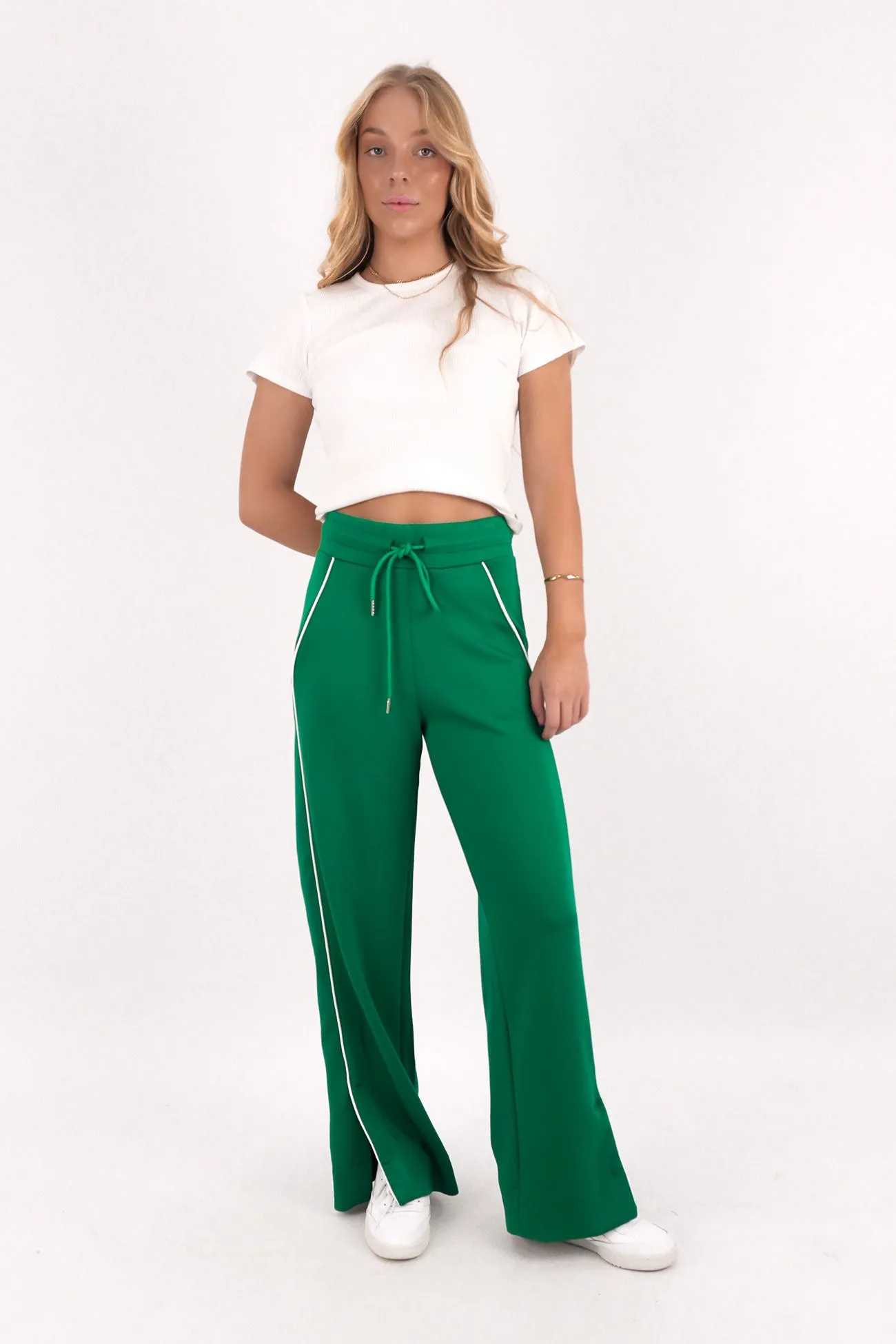 Double Needle Stitching Aster Pant Green