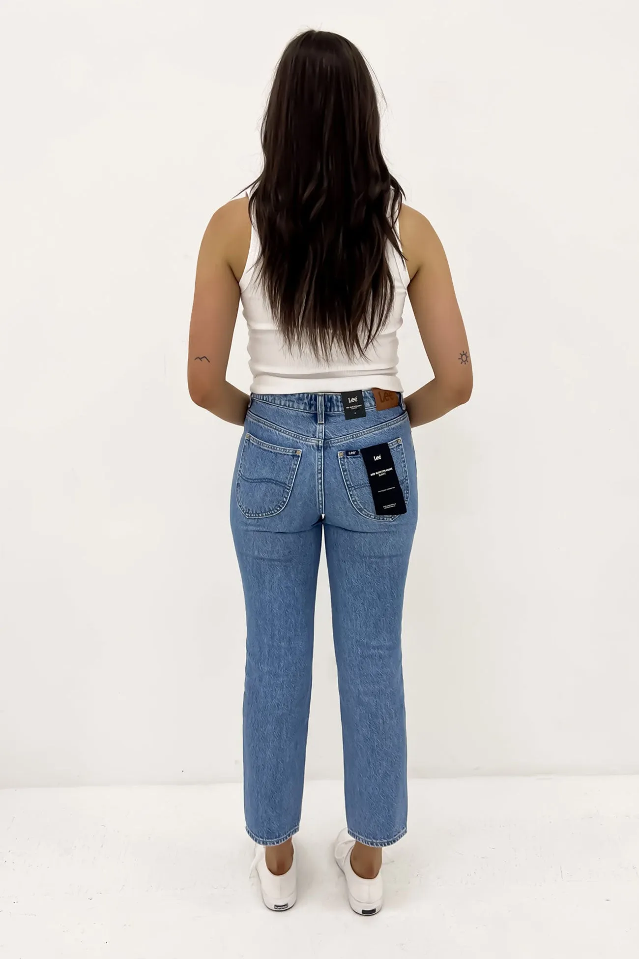 Mid Slim Straight Jean Blue Fire Petite Everyday Wear