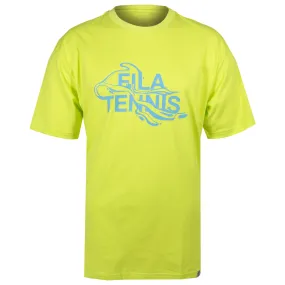 Solid Color Light Reflection Fila Men's Drip Graphic Tee - Neon Yellow/Blue
