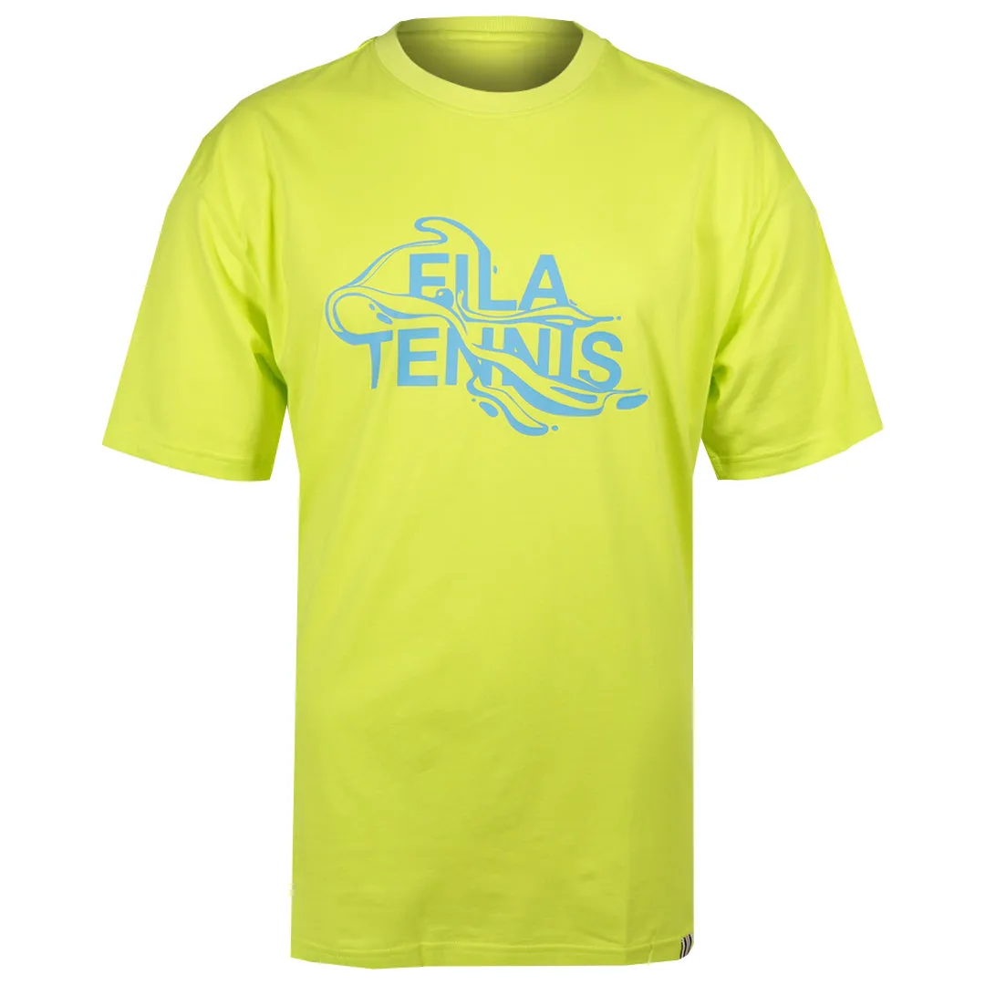 Light Reflection Fila Men's Drip Graphic Tee - Neon Yellow/Blue Long - sleeve Smooth Zippers