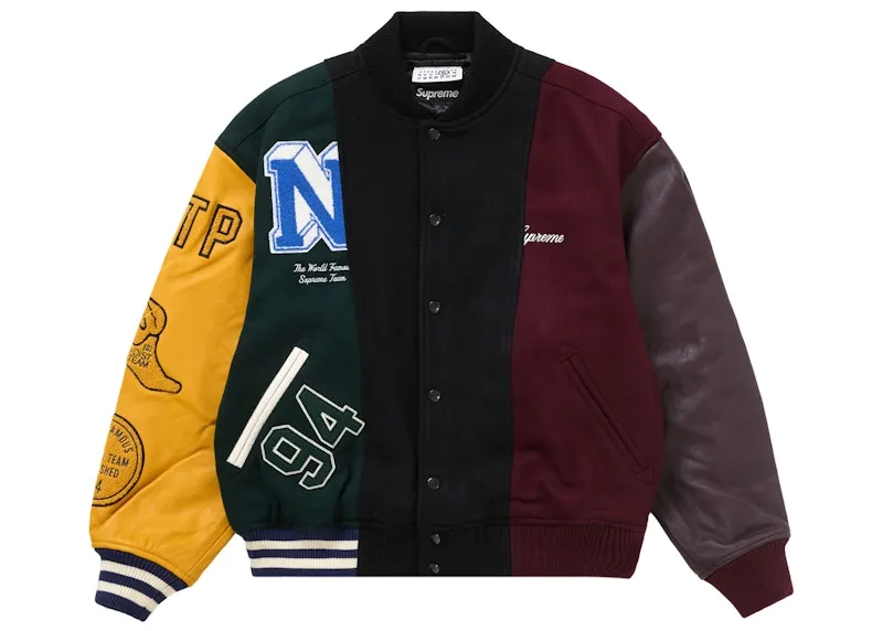 Supreme Mm6 Maison Margiela Split Varsity Jacket Multicolor Adjustable Hood
