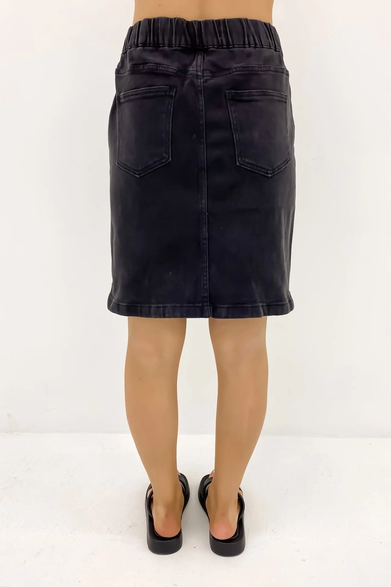 Corduroy texture button detail Rio Skirt Washed Black