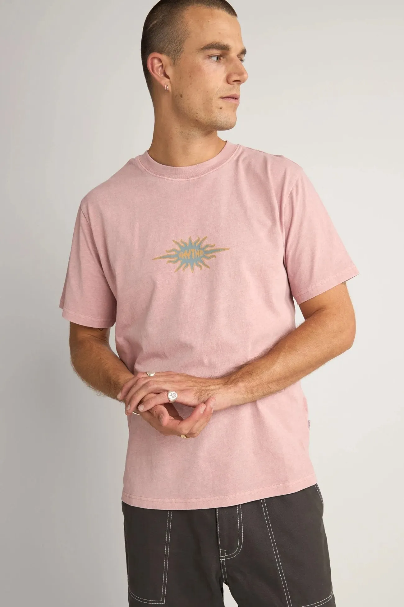 Short Sleeve Chic Comfort Wear Flame Printed Vintage Short Sleeve T-Shirt Mauve