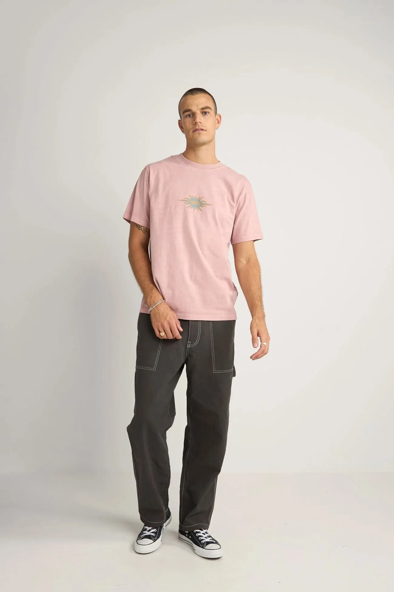 Flame Printed Vintage Short Sleeve T-Shirt Mauve Sleek Style