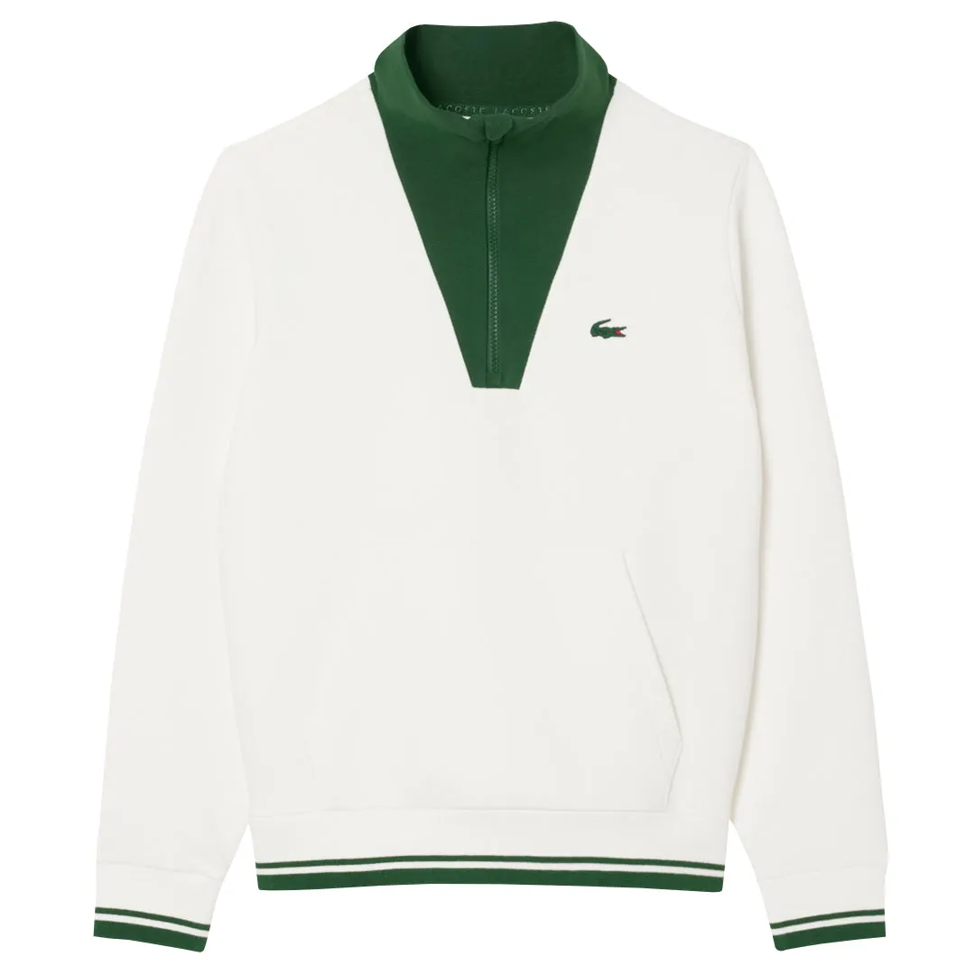 Hemmed Lightweight Material Lacoste Women's Heritage 1/4 Zip Sweater - Cream/Green