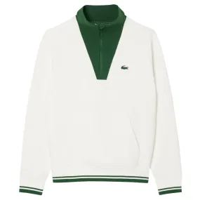 Hemmed Lightweight Material Lacoste Women's Heritage 1/4 Zip Sweater - Cream/Green