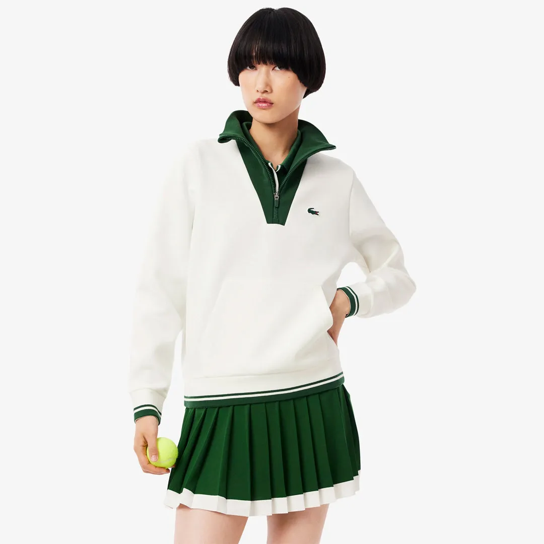 Multi-Purpose Anti Pilling Lightweight Material Lacoste Women's Heritage 1/4 Zip Sweater - Cream/Green