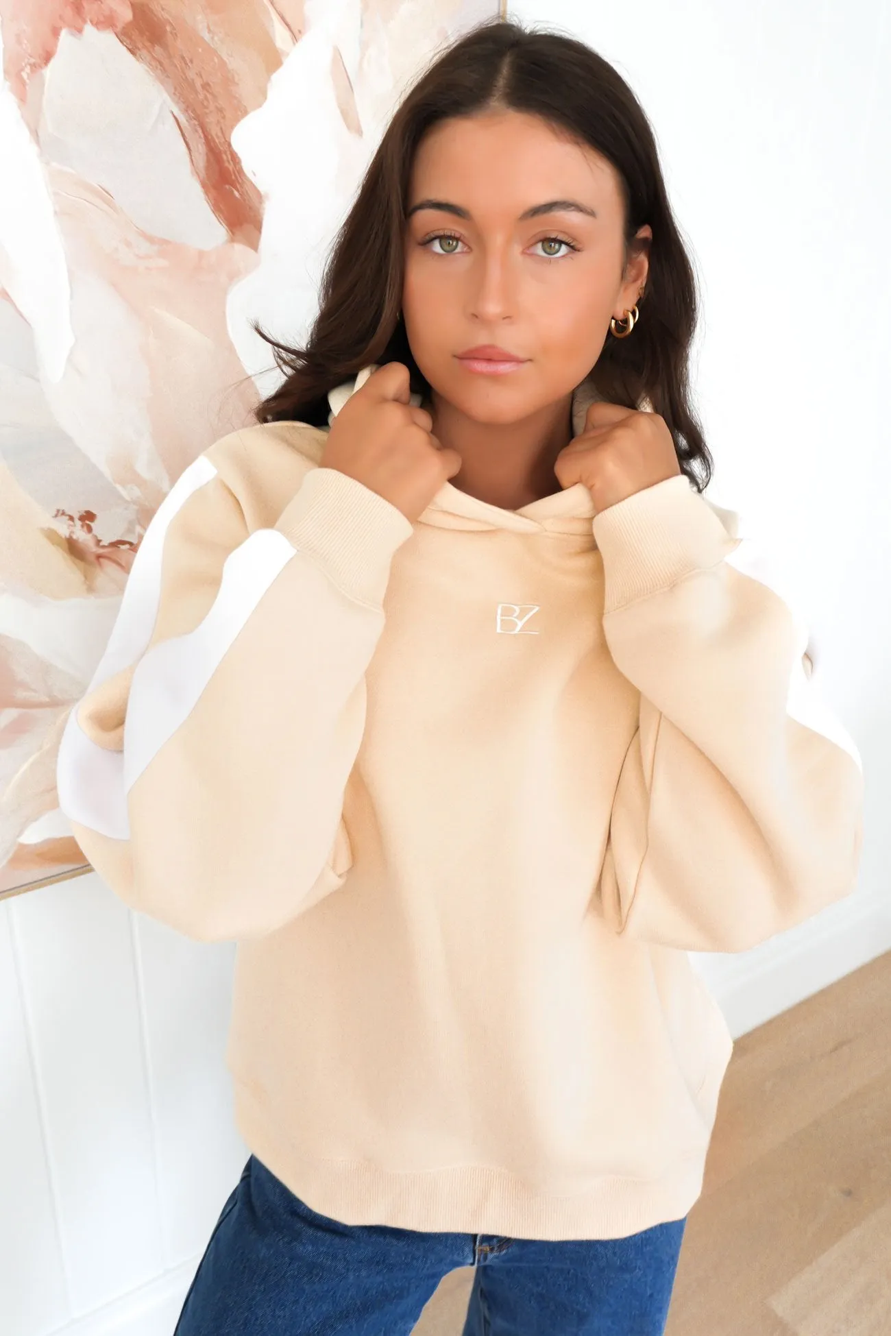 Journey Stripe Hoody Beige Short Length