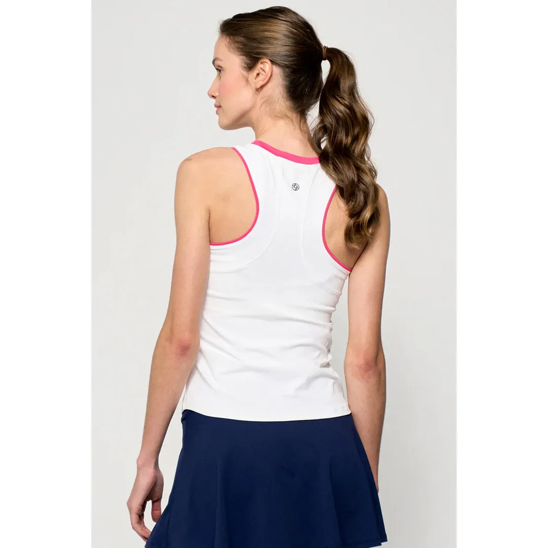 Lija Women's The One To Beat Gracey Tank - White/Raspberry premium fabric Fine Workmanship Reinforced Seams